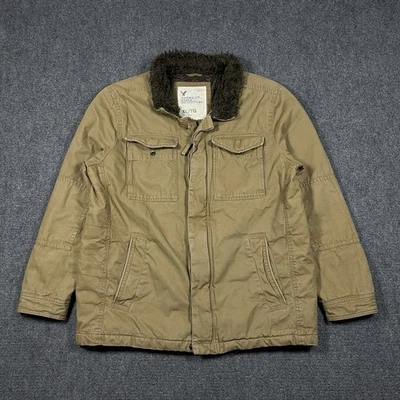 Chaqueta American Eagle Para Hombres XL Cuello de Piel Sintética Abrigo Militar Edredón Forrado Marrón Foto 1 de 4