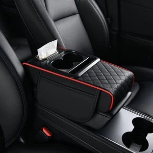 Car Auto Armrest Box Height Pad Arm Rest Cushion With Pocket Tissue Cup Holder - Picture 1 of 11