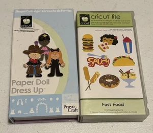 2 Cricut Cartridges Fast Food Taco Hamburgers Shake Fries Donut Saucy & Dress Up - Picture 1 of 8
