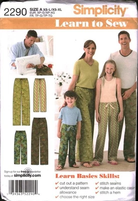 2290 Vintage Simplicity SEWING Pattern Misses Mens Kids Pants Casual Pajamas OOP - Image 1 of 2