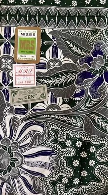 Batik Indonesia Fine Fabric Pattern Abstract Geometry - Green 41” x 90” - Image 1 of 4