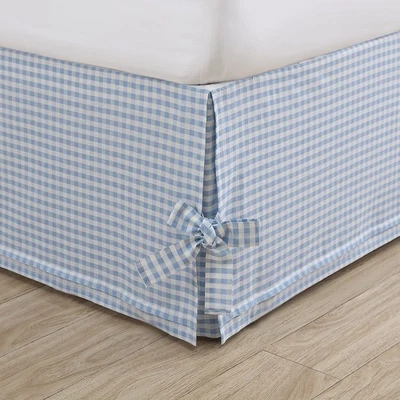 - Twin Bedskirt, Plain Weave Cotton Bedding, Split Corner with Decorative Bow... - Image 1 of 4