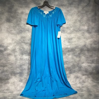 Vtg MISS ELAINE Deep Teal Long Nightgown Sleepwear Lounge NWT Small - Image 1 of 4