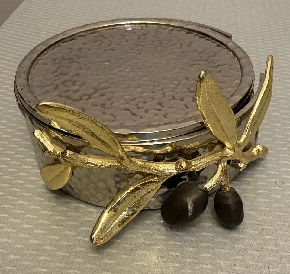 Michael Aram Olive Branch Coaster 套装 6 锤镍金叶支架 4 — 第 1/4 张图片