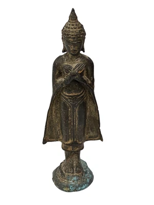 Antica Statua Buddha Bronzo Shan Myanmar XVII-XVIII Sec. Originale 23cm Scultura - Immagine 1 di 4