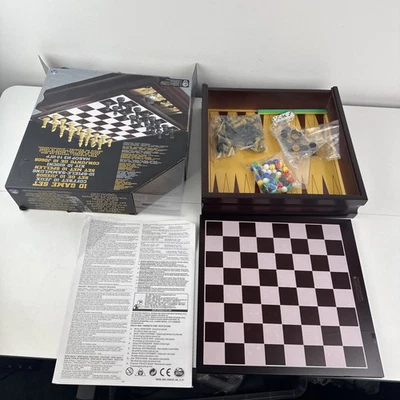 Family 10 Game Set Black & Gold Board Game backgammon chess l@@k!! - Image 1 of 4