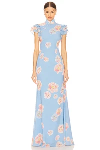 Revolve Sau Lee maxi Dress Sylvie bue pink flowers size US8 NWT $495 msrp - Picture 1 of 9
