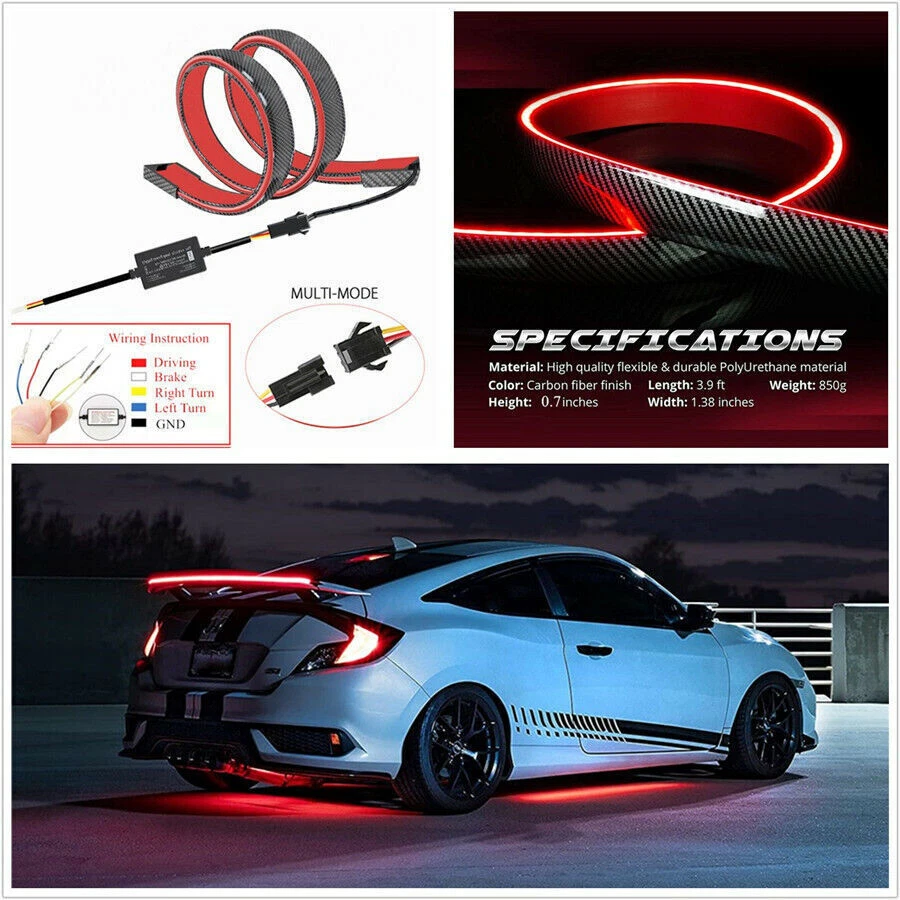 Luz de freno LED universal de fibra de carbono para alerón de techo trasero labio cola tapa del ala Foto 1 de 4