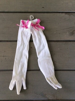 Luvas fantasia brancas longas femininas jovens 8-16 vários arcos rosa ópera Halloween - Imagem 1 de 3