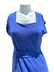 Vestido Lands End XL Talla 18 Azul Cuello Cuadrado Manga Gorra Ajuste y Acampanado Cinturón Dulce - Imagen 1 de 14