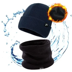 Winter Beanies Hat Scarf Set Mens Womens Waterproof Knit Fleece Lined Neck Pr... - Picture 1 of 5