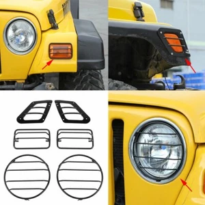 6pc Headlight&Turn Signal Wheel &Eyebrow Light Trim For Jeep Wrangler TJ 1997-06 - Foto 1 di 5