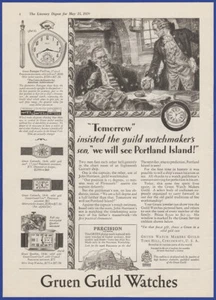 Relojes Gruen 1929 Gremio Relojes Cartucho de Precisión Reloj Pentágono Años 20 Impreso Anuncio - Imagen 1 de 1