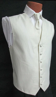 Chaleco de Esmoquin Armanno Marfil Off-White para Hombres y Corbata Larga Boda Baile de graduación Crucero Masón Foto 1 de 4