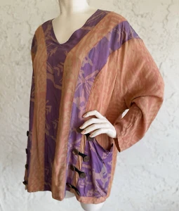 KUSNADI Tunic Top Purple Batik Print Asian Art to Wear Oversized One Size - Picture 1 of 10