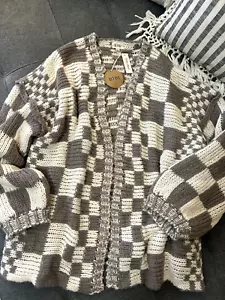 BIBI Oversized Cardigan Sweater MEDIUM Chunky Draped Ivory/Taupe Anthropologie - Picture 1 of 16