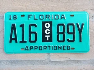 2018 Florida APPORTIONED Tin License Plate # A16 89Y Turquoise W/ Black Letters - Picture 1 of 4