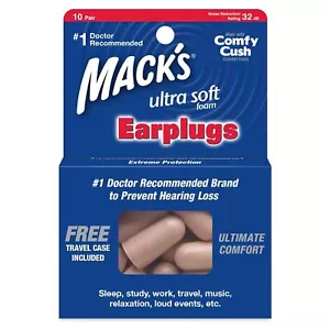 Pares de tapones para los oídos Macks Ultra Soft Foam Ultimate Comfort con estuche de viaje 10 unidades - Imagen 1 de 3