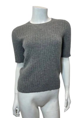 Suéter ALLUDE manga curta com nervuras cinza urze mesclado tamanho XS - Imagem 1 de 4