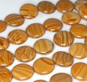 16MM HICKORY PETRIFIED WOOD FLAT ROUND BUTTON LOOSE BEADS 15.5" - Picture 1 of 4