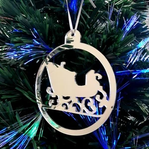 Round Sleigh Christmas Tree Decorations Mirrored Colours Sets: 10x7cm or 4x14cm - Picture 1 of 4