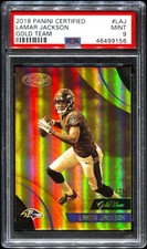 2018 Panini Certified Lamar Jackson Gold Team Mirror Gold #/25 RC PSA 9 Ravens