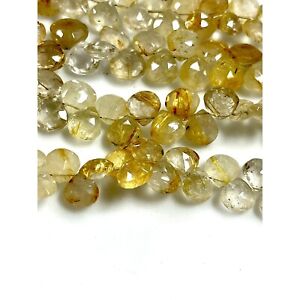Golden Rutilated Quartz Natural Gemstone Faceted Heart Shape Beads Strand