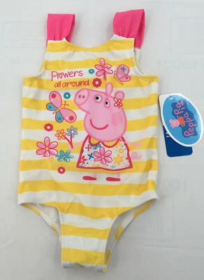 Traje de baño de una pieza a rayas amarillas Peppa Pig para niñas pequeñas 2T nuevo con etiquetas AA3-5 Foto 1 de 4