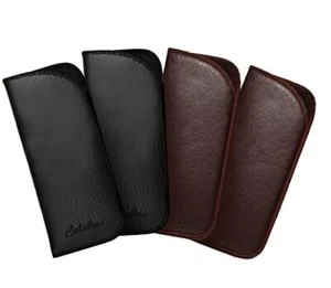 Calabria Half Slip Soft Eyeglass Case 4 PACK-2 Black &2 Brown Syn.Leather & Felt