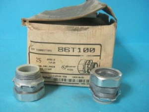 25 NEW 1" THINWALL CONDUIT COMPRESSION CONNECTORS INSULATED THROAT 86T100 BOX - Picture 1 of 8