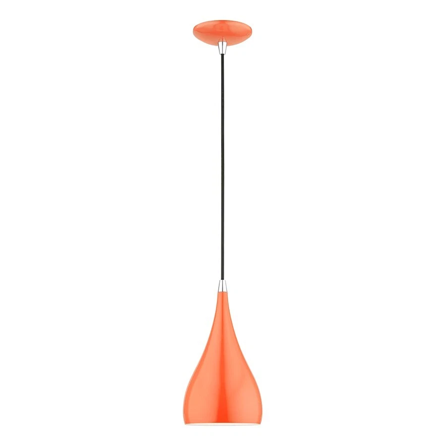 Livex Amador 1 Light Mini Pendant, Orange/Chrome/White - 41171-77 - Image 1 of 1