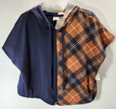 No Boundaries Womens Blue Plaid Hoodie Size XL 15-17 Pullover NEW - Image 1 of 4