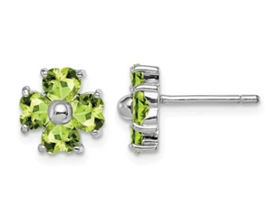 2.00 Carat (ctw) Peridot Flower Stud Earrings Sterling Silver - Picture 1 of 2