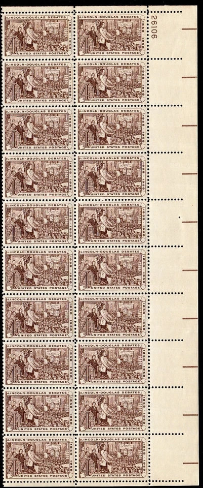 Scott #1115 Lincoln-Douglas Debates Block of 20 Stamps - MNH P#26106 UR - Image 1 of 1
