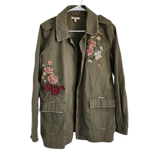 Maurices Shirtjacke Distressed Blumen bestickt olivgrün Übergröße M Boho - Bild 1 von 19