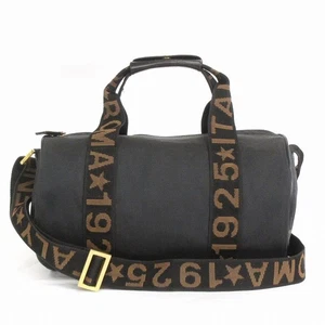Fendi Mini Boston Shoulder Bag Hand 2Way Logo Line Cylindrical Nylon Black Aa - Picture 1 of 9