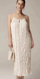 NWT J. Crew Crinkled Side Slit Midi Dress Lightweight Neutral Ivory Cream XL - Picture 1 of 8