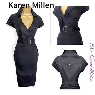 Karen Millen UK 8 VINTAGE BLACK SAFARI BELTED TRENCH SHIRT DRESS - Image 1 of 4