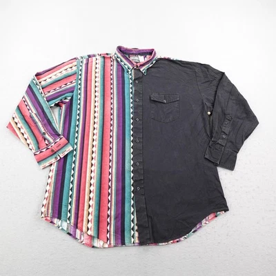 Vintage Roughrider Shirt Mens XL Black Southwestern Aztec Stripes Circle T USA - Image 1 of 4