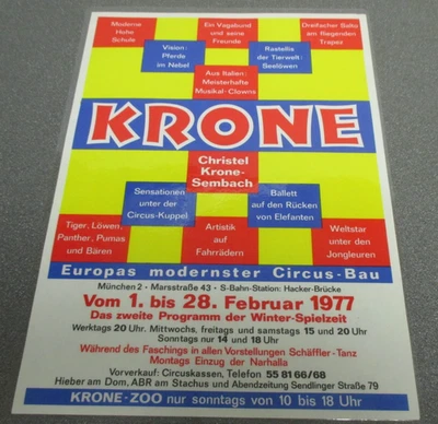Circus Krone Kleinplakat, Februar 1977,  Winterspielzeit, - Bild 1 von 2