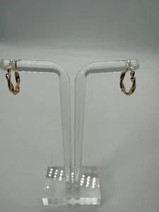 14K SOLID GOLD JCM Twisted Small Hoop Earrings Stacking Dainty Gift Packaged - Picture 1 of 5