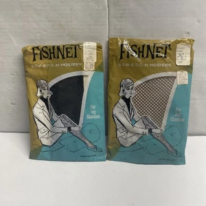 Vintage 1960's Stretch Fishnet Hosiery Stockings Black Brown 10- 11 NEW 2 Pairs - Picture 1 of 4