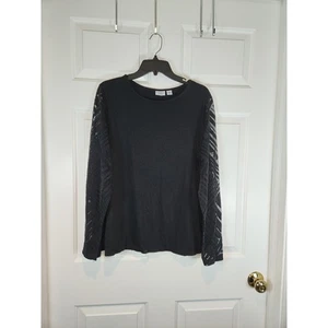 Women's sz 18 20W Black Sheer Sleeves Long Sleeved T Shirt by Cato - Picture 1 of 7