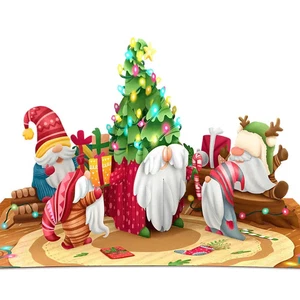 3D POP UP Klappkarte *Weihnachtswichtel* Tannenbaum Sterne Wichtel Geschenke - Bild 1 von 4