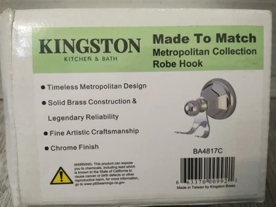 NEW Kingston Brass BA4817C Metropolitan Collection Robe Hook - Chrome finish - Image 1 of 4