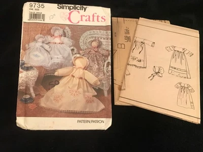 Simplicity Sewing Pattern 9735 Heirloom Doll & Clothes 2 Sizes VTG 1990 Uncut - Image 1 of 2