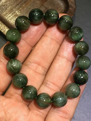 11.5mm 1pcs Natural Green hair Rutilated Quartz Crystal Beads Bracelet - Image 1 of 4