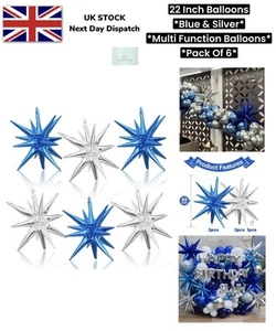 Party Luftballons groß blau silber Stern Folienballons 22 cm blau silber 6 Stück - Bild 1 von 18