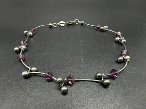 925 Sterling Silver Bracelet Purple Stones 3 Grams - Picture 1 of 7