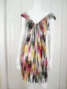 MAGGY LONDON nuovo con etichette $135: taglia 6: Abito da cocktail colorato a righe con stampa retrò Insp - Foto 1 di 8